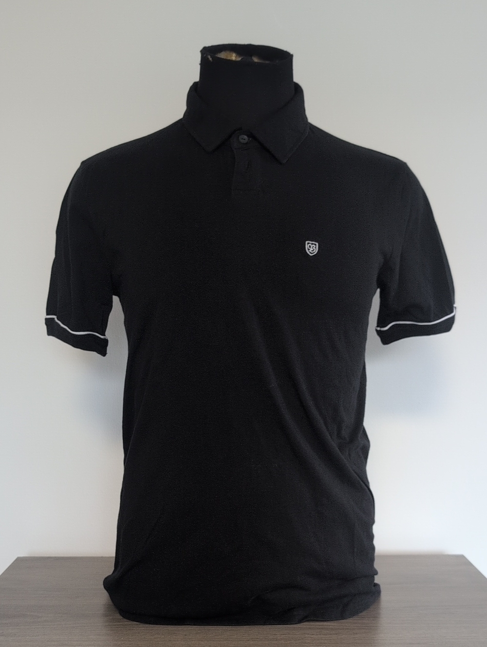S Brixton Black Polo with White Piping